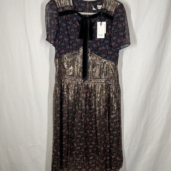 Coach Daisy print gold metallic silk dress new size 6 - Picture 3 of 6
